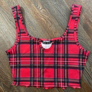 🌺2/$15 Shein red tartan plaid cropped tank top